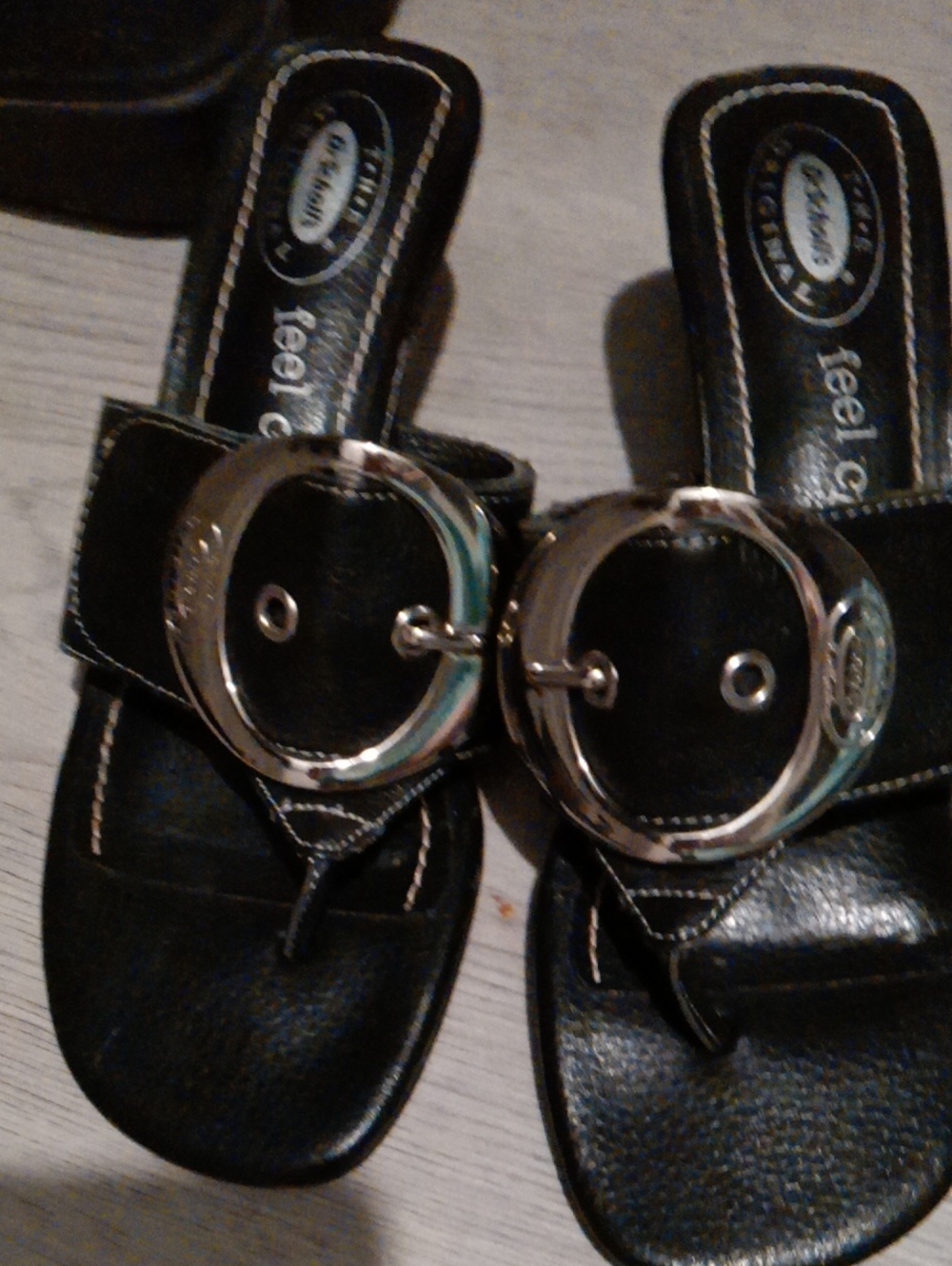 Dr. Scholl's Black Slide Sandals with Silver Detail